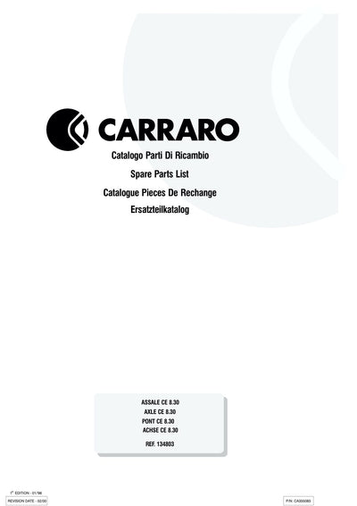 Carraro CE 8.30 Axle Parts Catalog (Ref. 134803) – cover