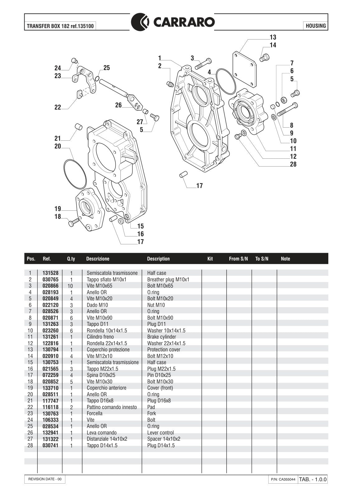 Carraro TB182 Transfer Box Parts Catalog (Ref. 135100) – sample page 1