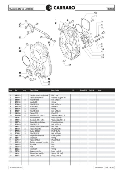 Carraro TB182 Transfer Box Parts Catalog (Ref. 135100) – sample page 1