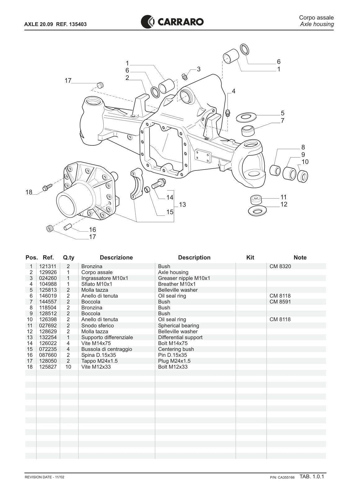 Carraro 20.09 Axle Parts Catalog (Ref. 135403) – sample page 1