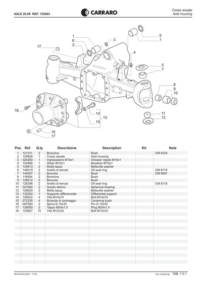 Carraro 20.09 Axle Parts Catalog (Ref. 135403) – sample page 1