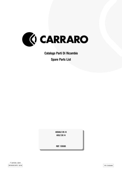 Carraro 26.14 Axle Parts Catalog (Ref. 135585) – cover