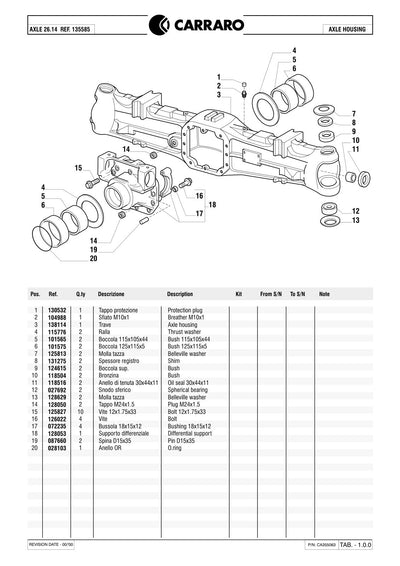 Carraro 26.14 Axle Parts Catalog (Ref. 135585) – sample page 1