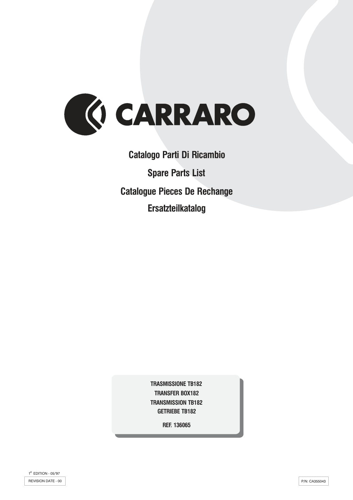 Carraro TB182 Transfer Box Parts Catalog (Ref. 136065) – cover