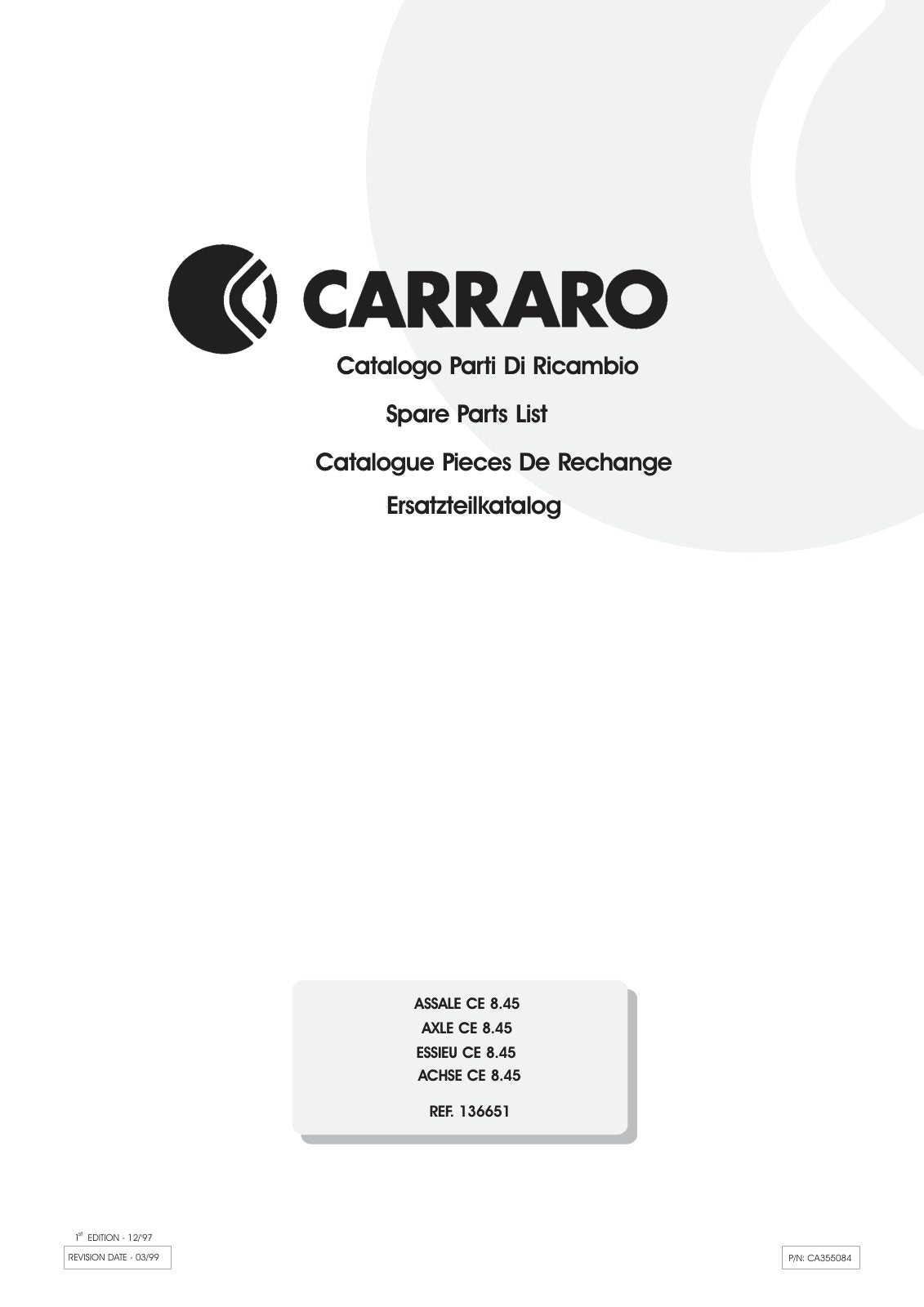 Carraro CE 8.45 Axle Parts Catalog (Ref. 136651) – cover