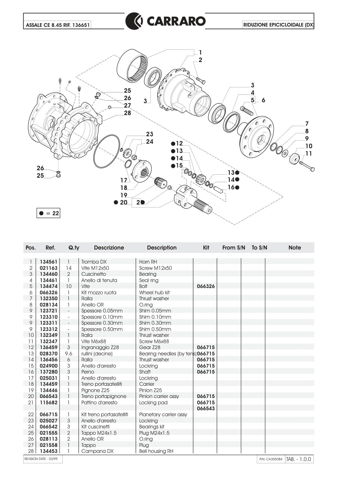 Carraro CE 8.45 Axle Parts Catalog (Ref. 136651) – sample page 1