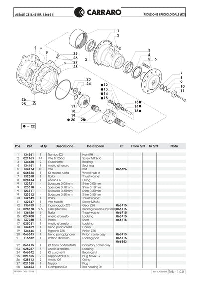 Carraro CE 8.45 Axle Parts Catalog (Ref. 136651) – sample page 1