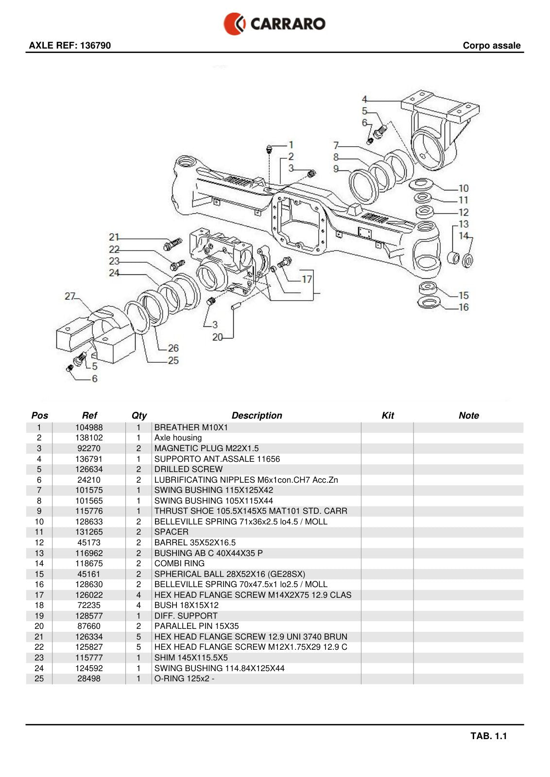 Carraro Axle Parts Catalog (Ref. 136790) – sample page 1