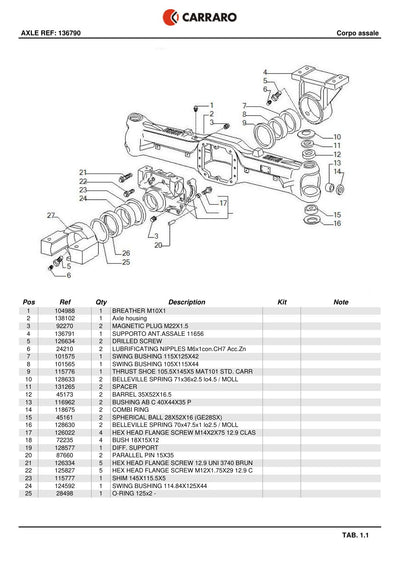 Carraro Axle Parts Catalog (Ref. 136790) – sample page 1