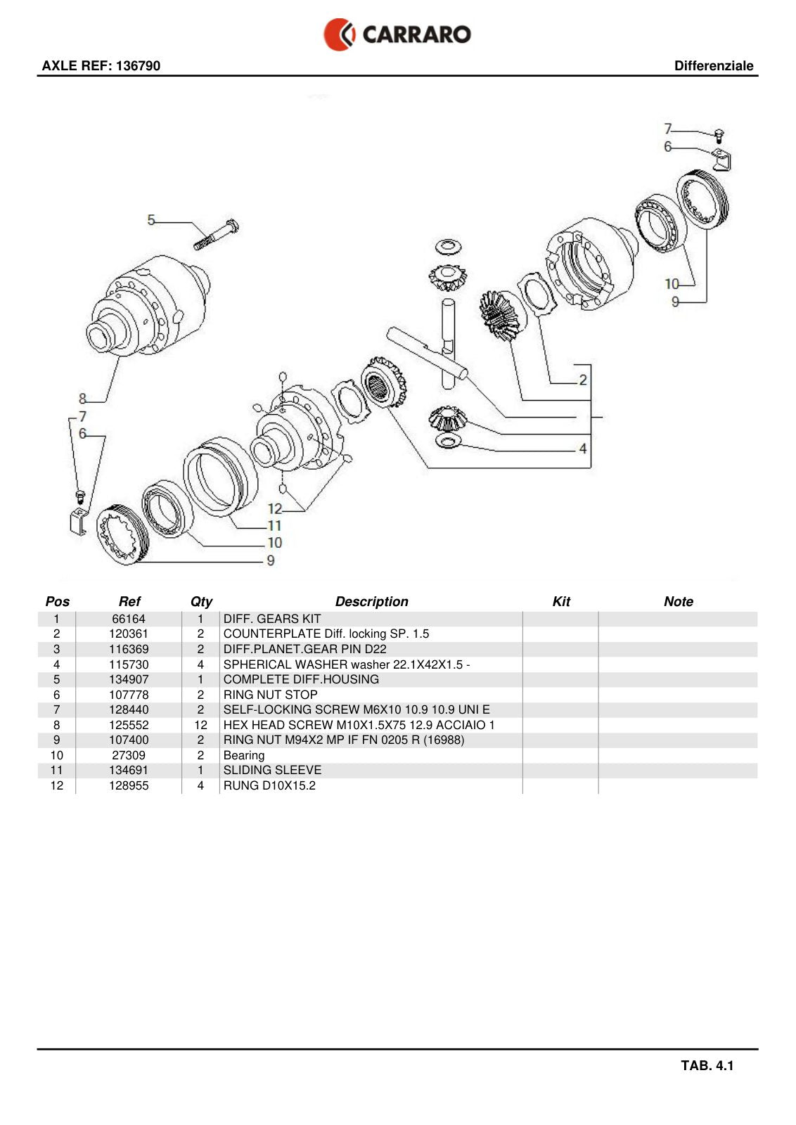 Carraro Axle Parts Catalog (Ref. 136790) – sample page 2