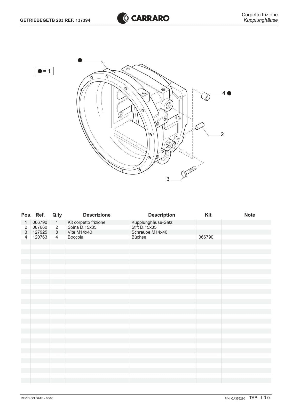 Carraro TB 283 Transmission Parts Catalog (Ref. 137394) – sample page 1