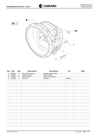 Carraro TB 283 Transmission Parts Catalog (Ref. 137394) – sample page 1