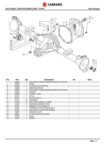 Carraro HS6.07 Axle Parts Catalog (Ref. 137784) – sample page 1