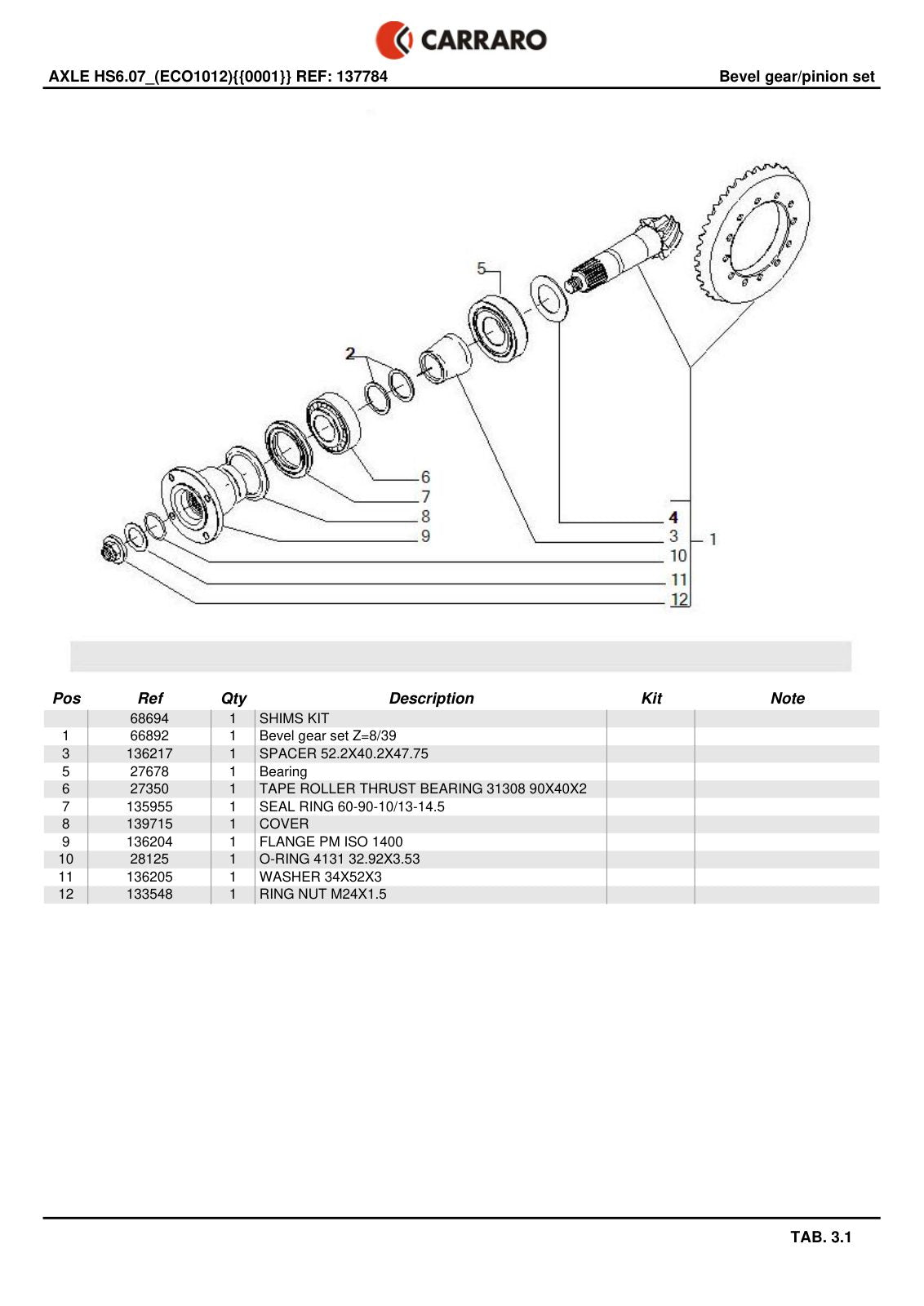 Carraro HS6.07 Axle Parts Catalog (Ref. 137784) – sample page 2