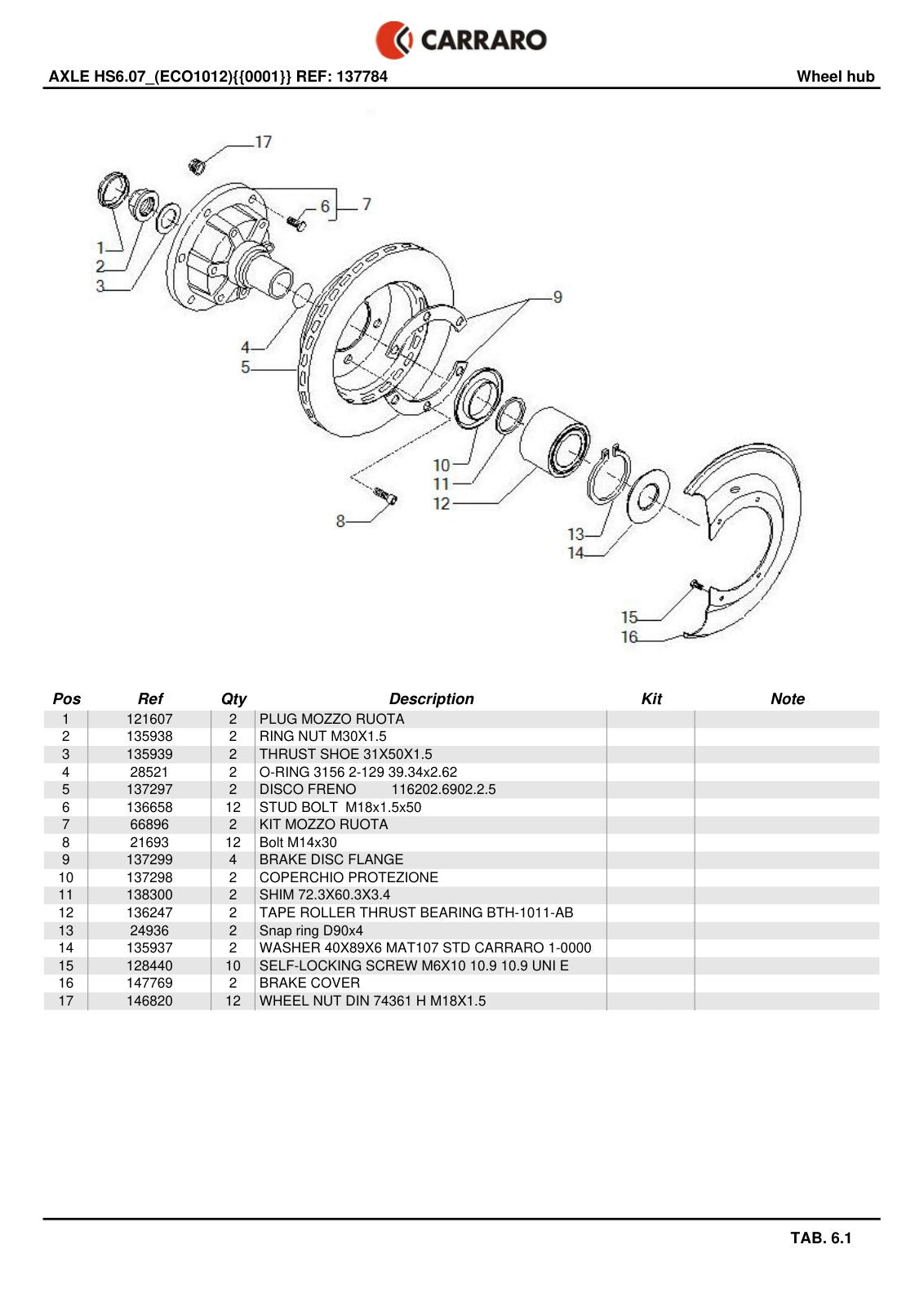 Carraro HS6.07 Axle Parts Catalog (Ref. 137784) – sample page 3