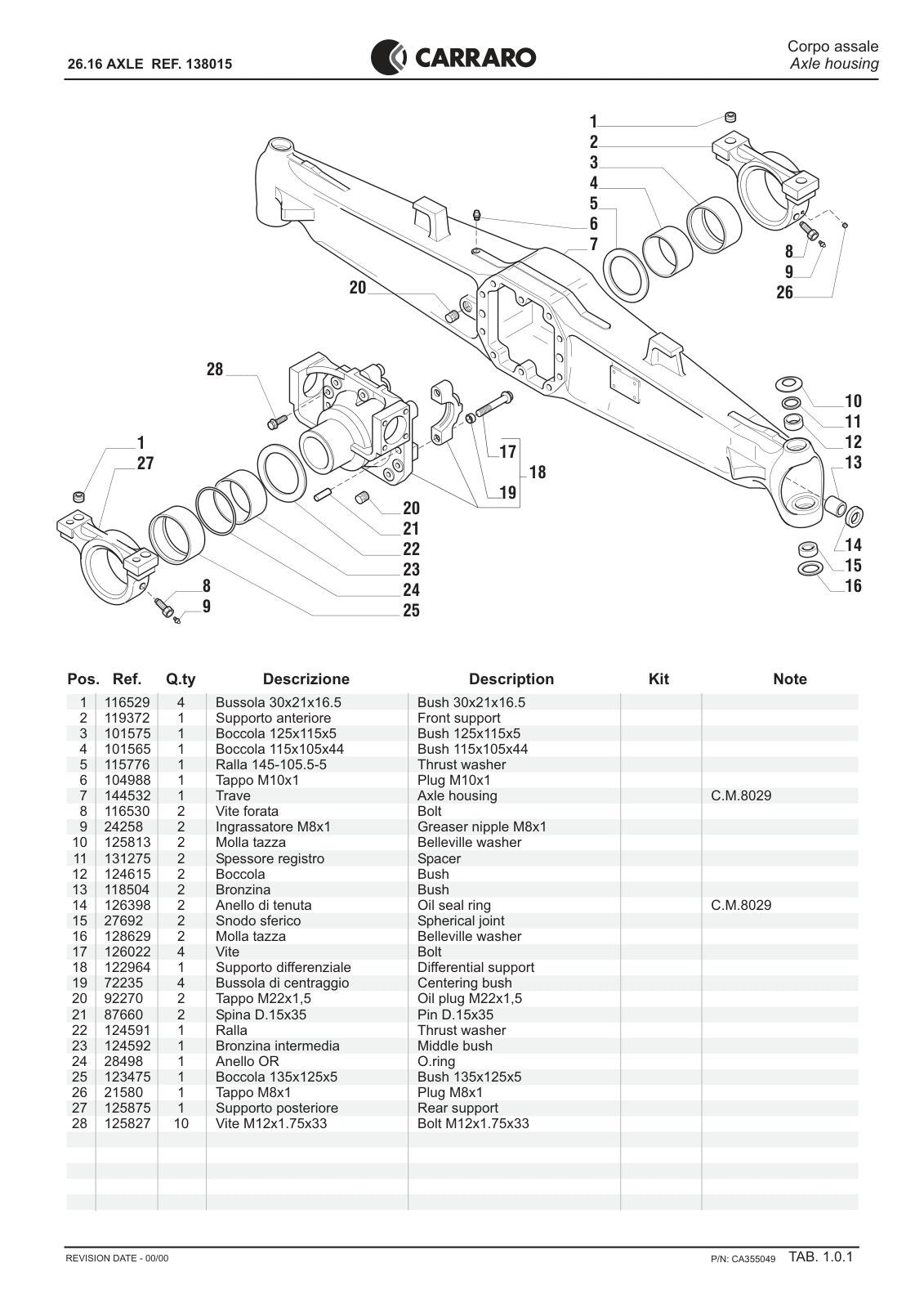Carraro 26.16 Axle Parts Catalog (Ref. 138015) – sample page 1