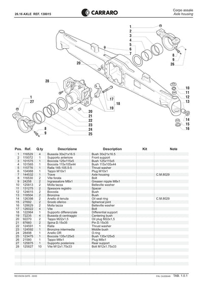 Carraro 26.16 Axle Parts Catalog (Ref. 138015) – sample page 1
