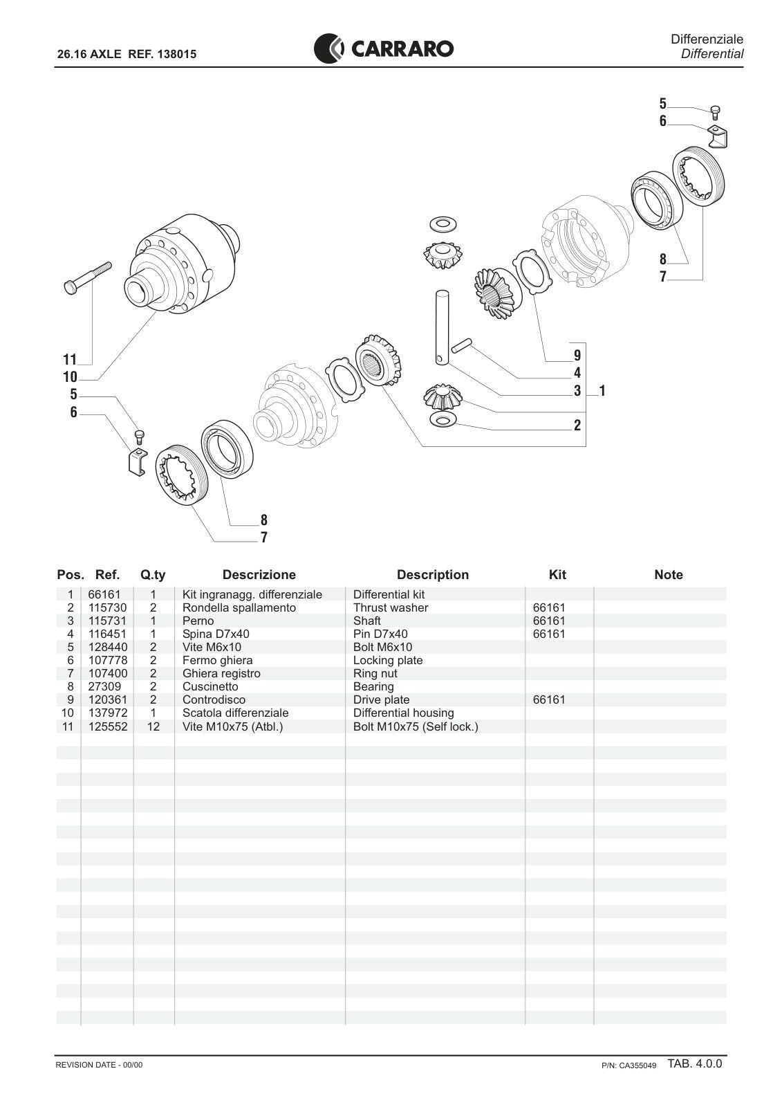 Carraro 26.16 Axle Parts Catalog (Ref. 138015) – sample page 2