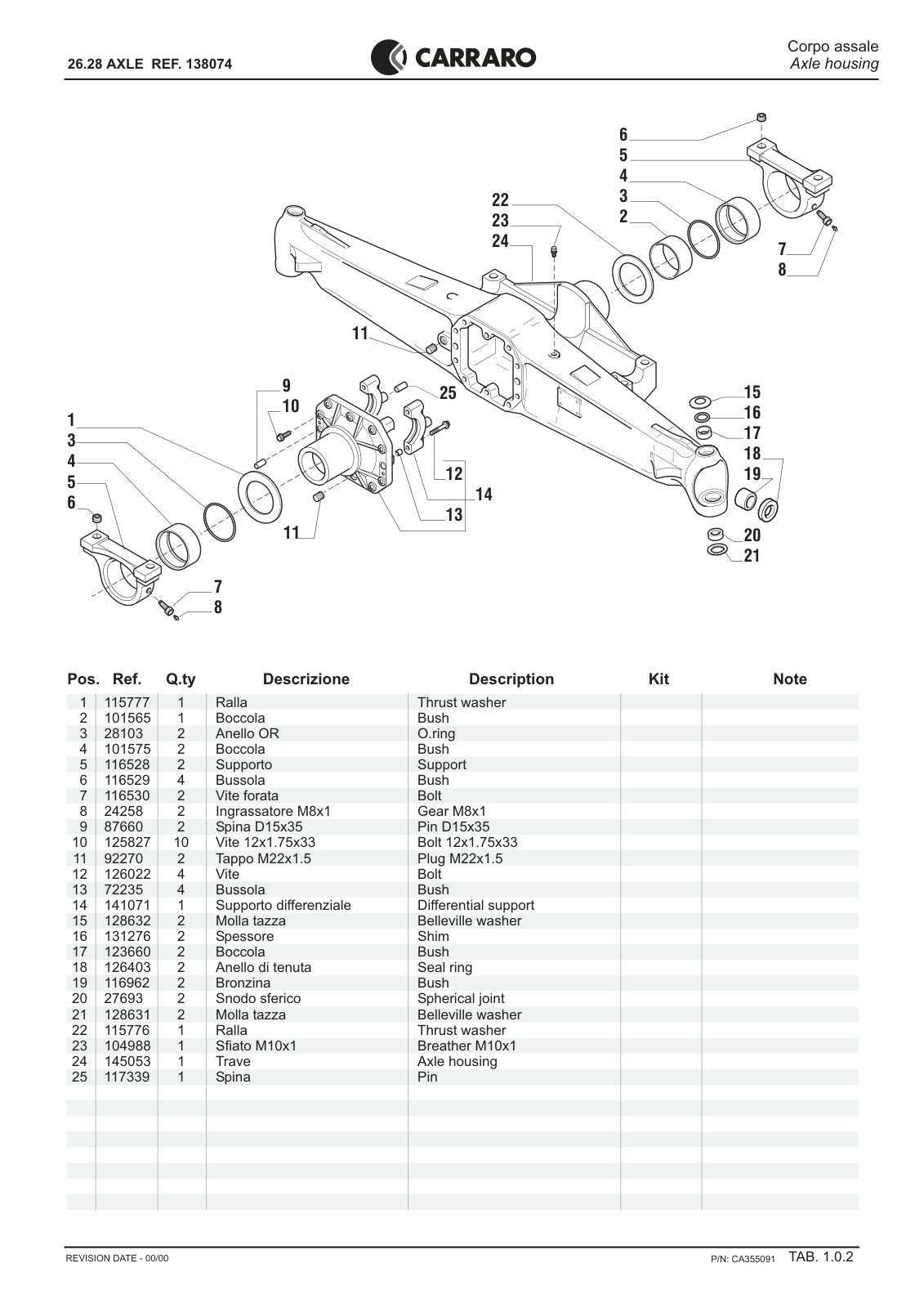 Carraro 26.28 Axle Parts Catalog (Ref. 138074) – sample page 1