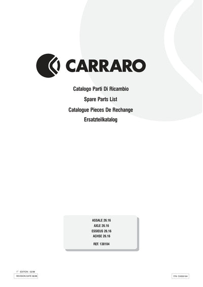 Carraro 26.16 Axle Parts Catalog (Ref. 138104) – cover