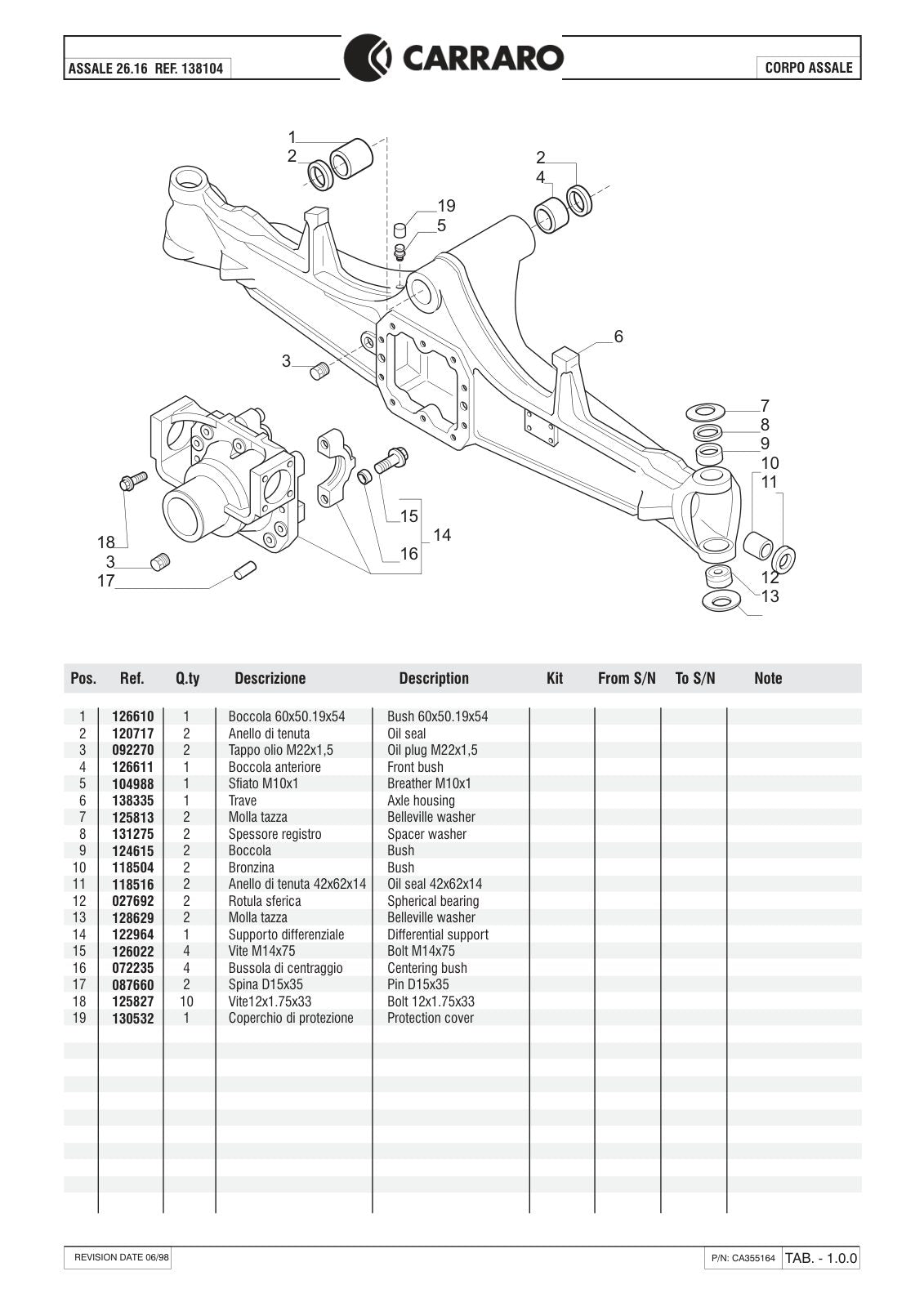 Carraro 26.16 Axle Parts Catalog (Ref. 138104) – sample page 1