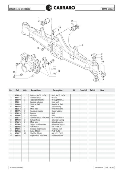 Carraro 26.16 Axle Parts Catalog (Ref. 138104) – sample page 1