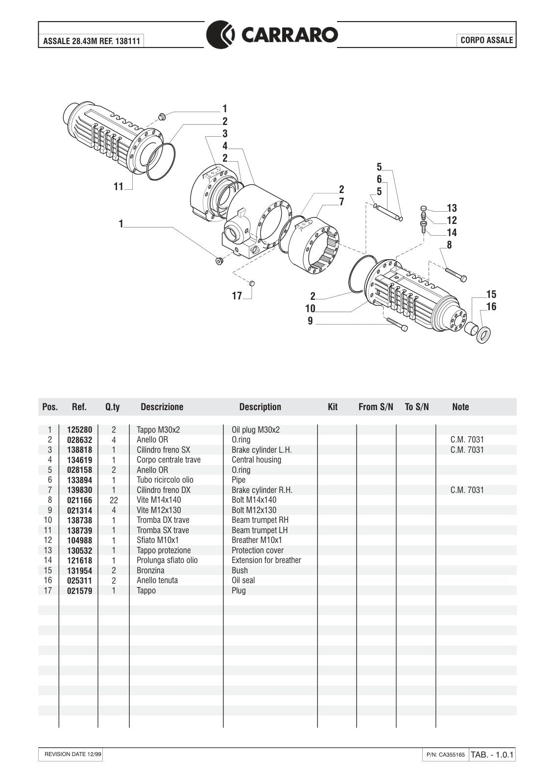 Carraro 28.43M Axle Parts Catalog (Ref. 138111) – sample page 1