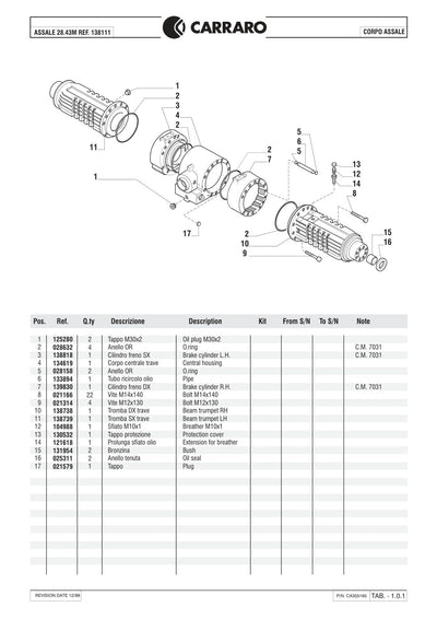 Carraro 28.43M Axle Parts Catalog (Ref. 138111) – sample page 1