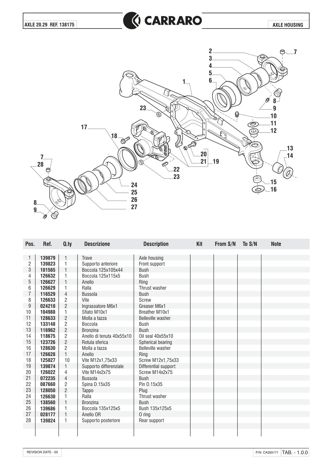 Carraro 20.29 Axle Parts Catalog (Ref. 138175) – sample page 1