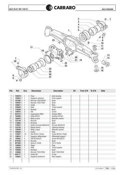 Carraro 20.29 Axle Parts Catalog (Ref. 138175) – sample page 1
