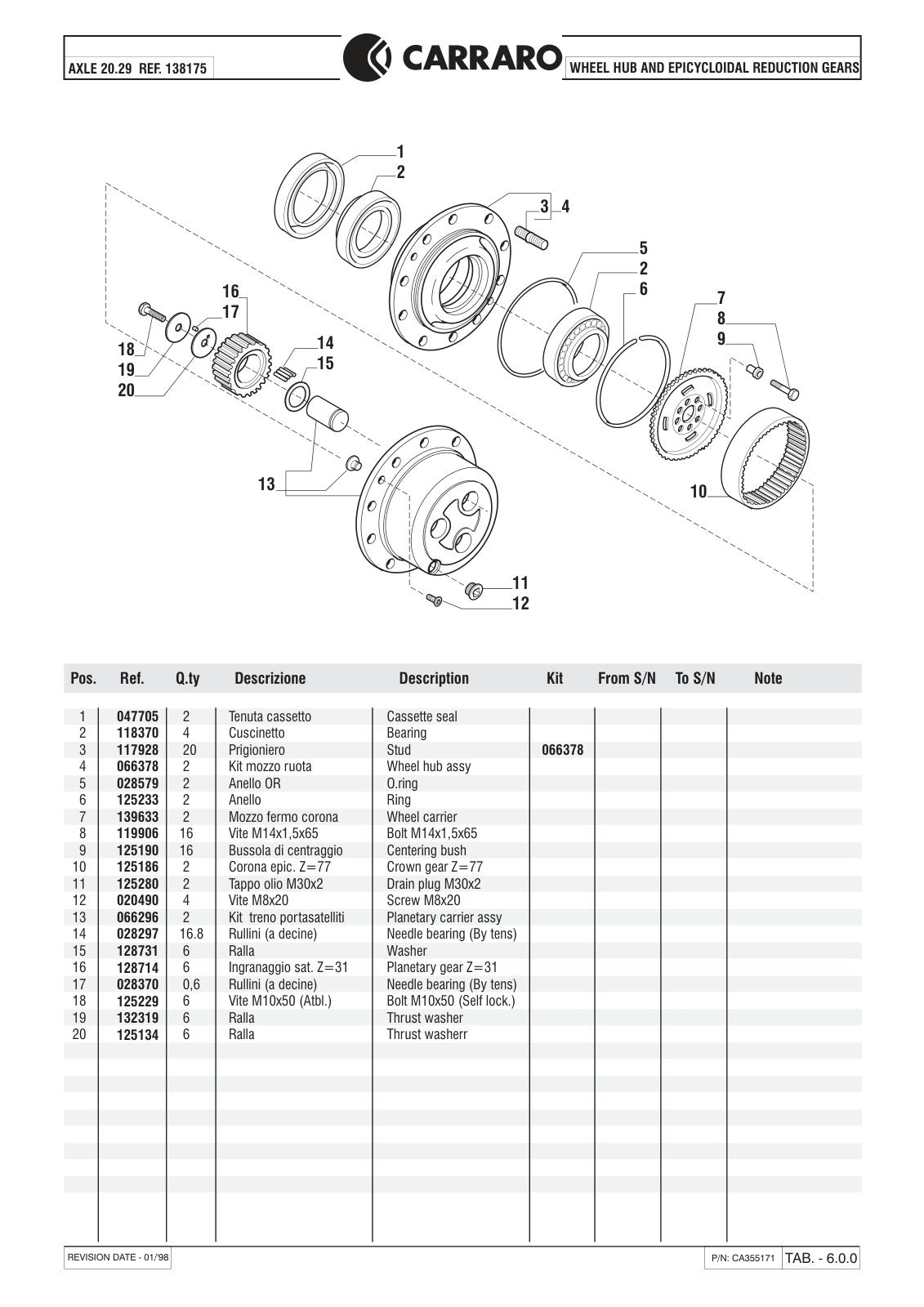 Carraro 20.29 Axle Parts Catalog (Ref. 138175) – sample page 3