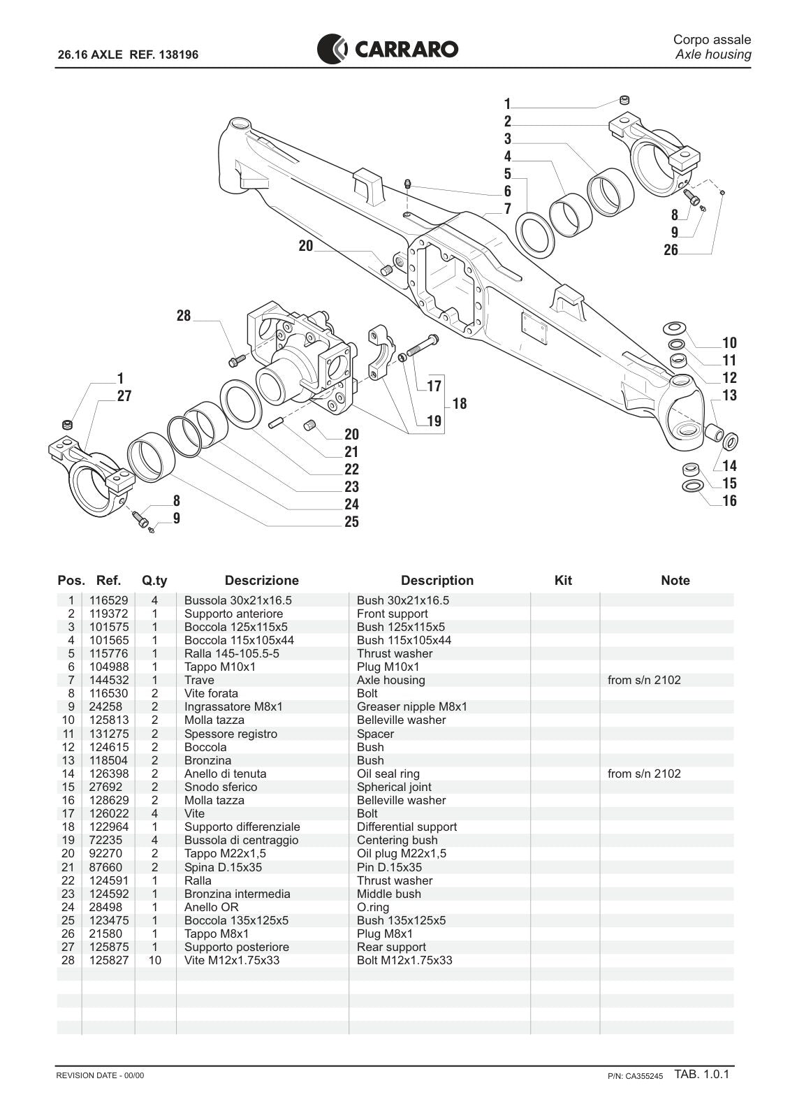Carraro 26.16 Axle Parts Catalog (Ref. 138196) – sample page 1