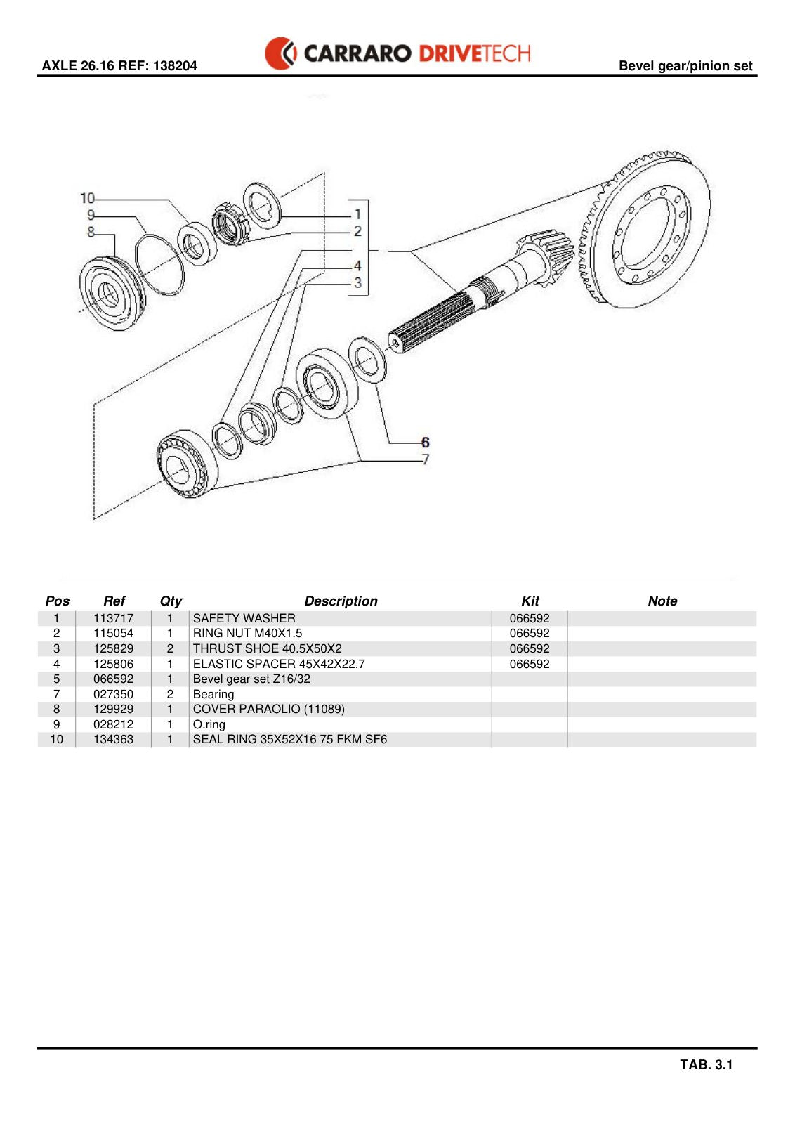 Carraro 26.16 Axle Parts Catalog (Ref. 138204, 122964) – sample page 2