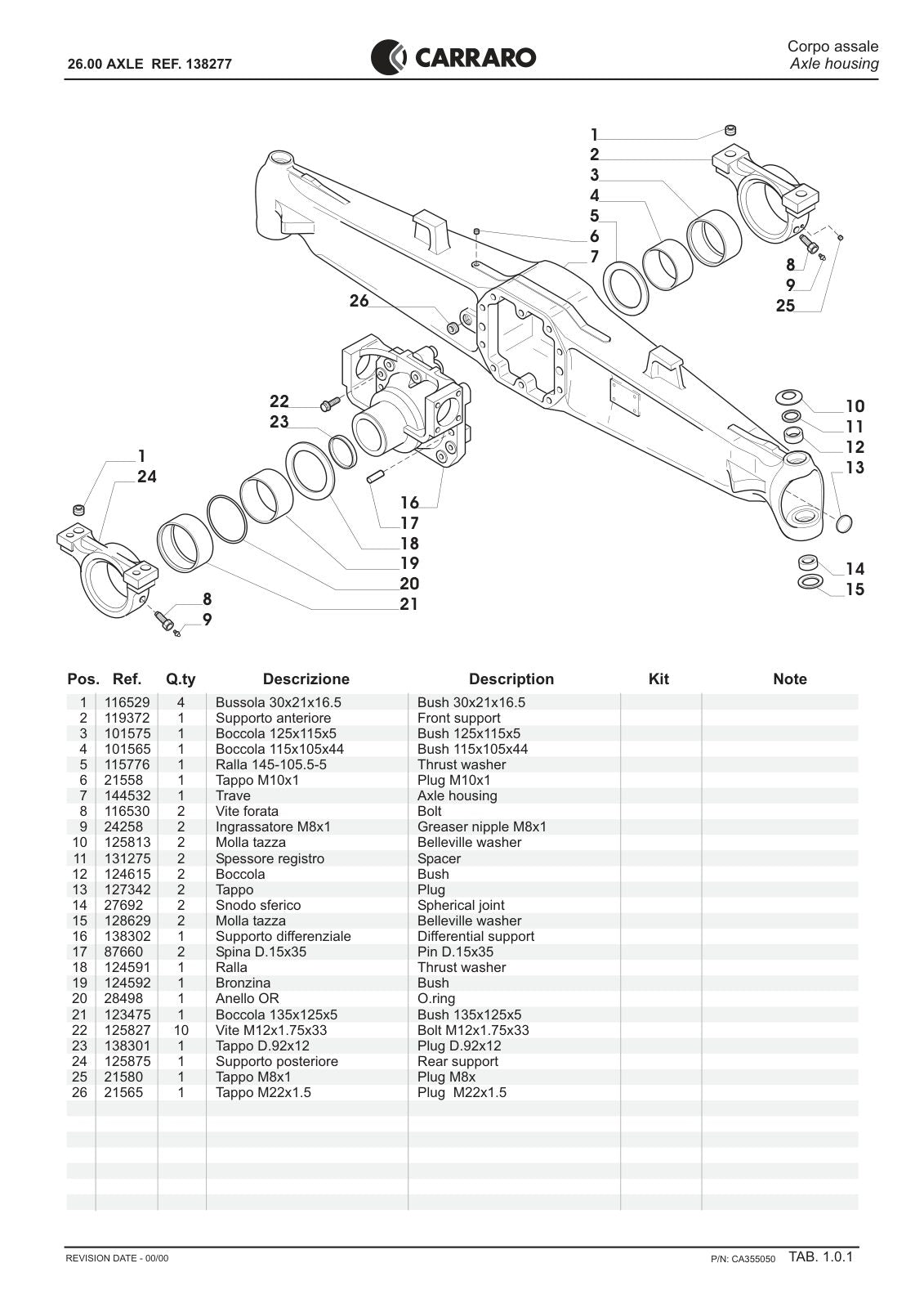 Carraro 26.00 Axle Parts Catalog (Ref. 138277) – sample page 1