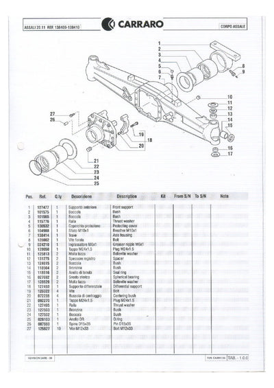 Carraro 20.11 Axle Parts Catalog (Ref. 138409, 138410) – sample page 1