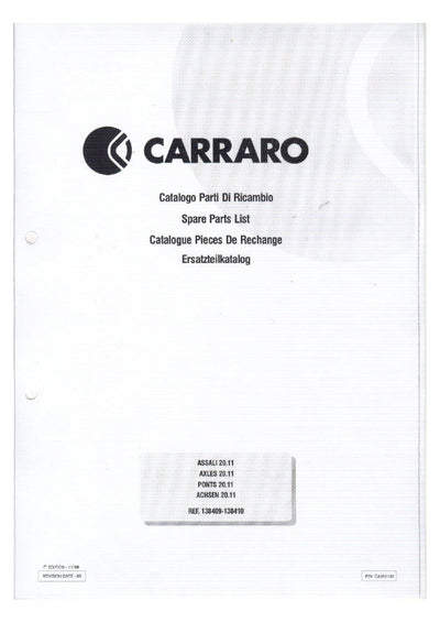 Carraro 20.11 Axle Parts Catalog (Ref. 138410, 138409) – cover