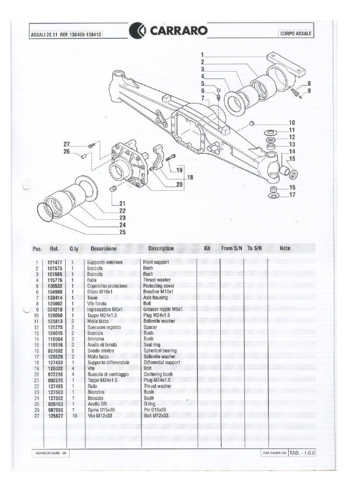 Carraro 20.11 Axle Parts Catalog (Ref. 138410, 138409) – sample page 1