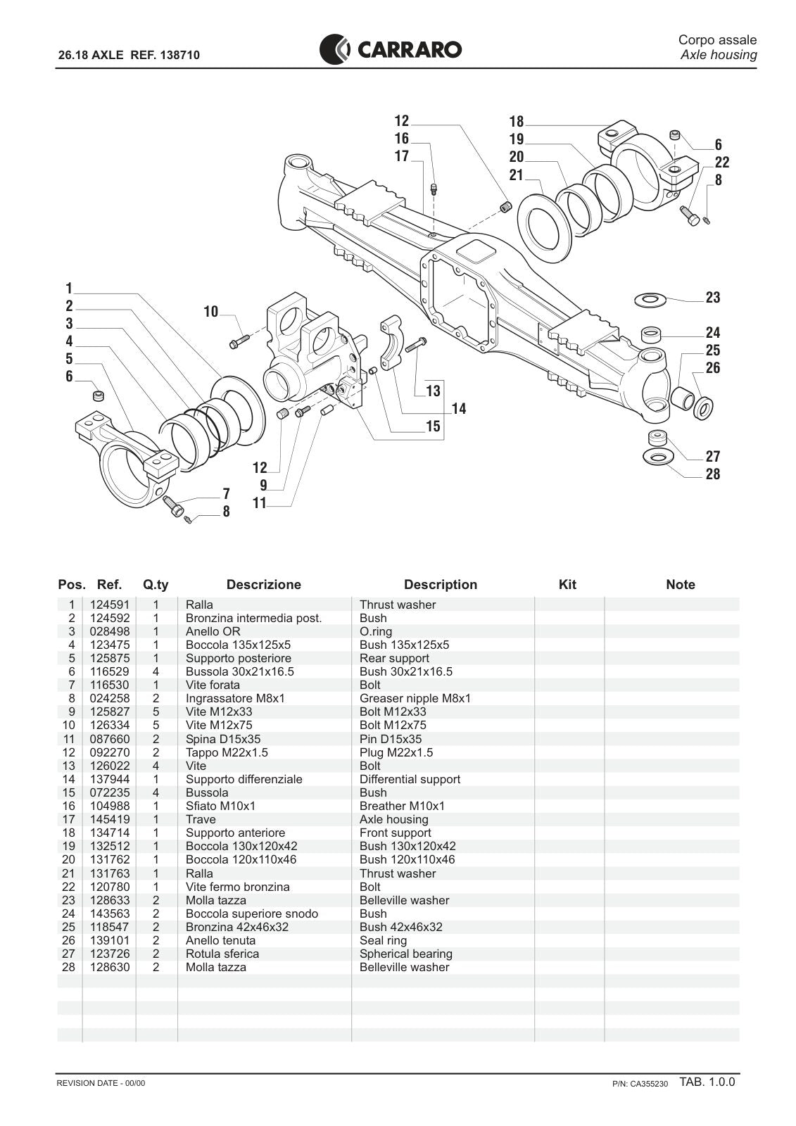Carraro 26.18 Axle Parts Catalog (Ref. 138710) – sample page 1