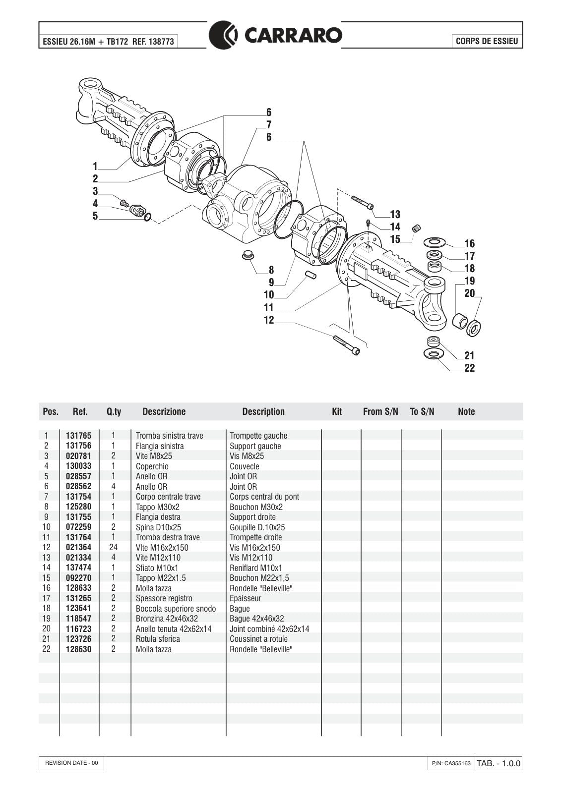 Carraro 26.16M + TB172 Axle with Transfer Box Parts Catalog (Ref. 138773) – sample page 1