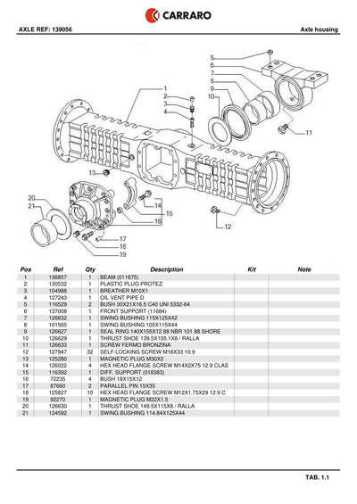 Carraro Axle Parts Catalog (Ref. 139056) – sample page 1