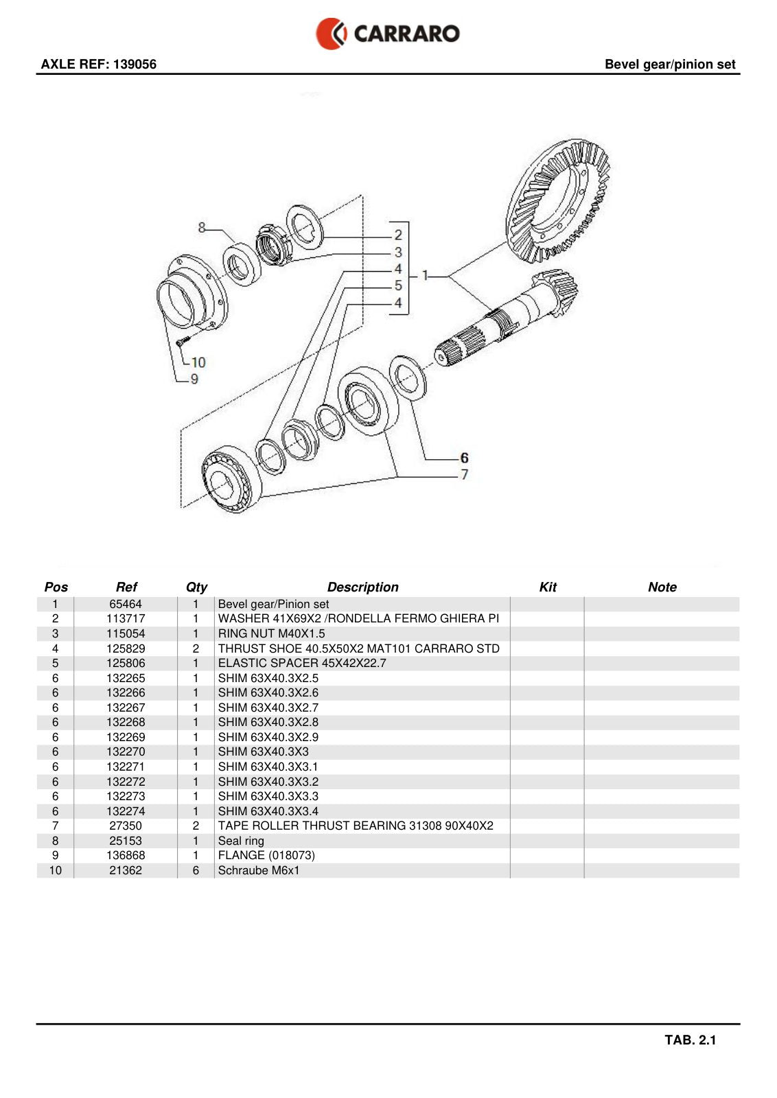 Carraro Axle Parts Catalog (Ref. 139056) – sample page 2