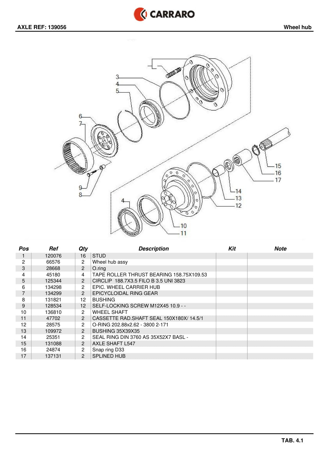 Carraro Axle Parts Catalog (Ref. 139056) – sample page 3