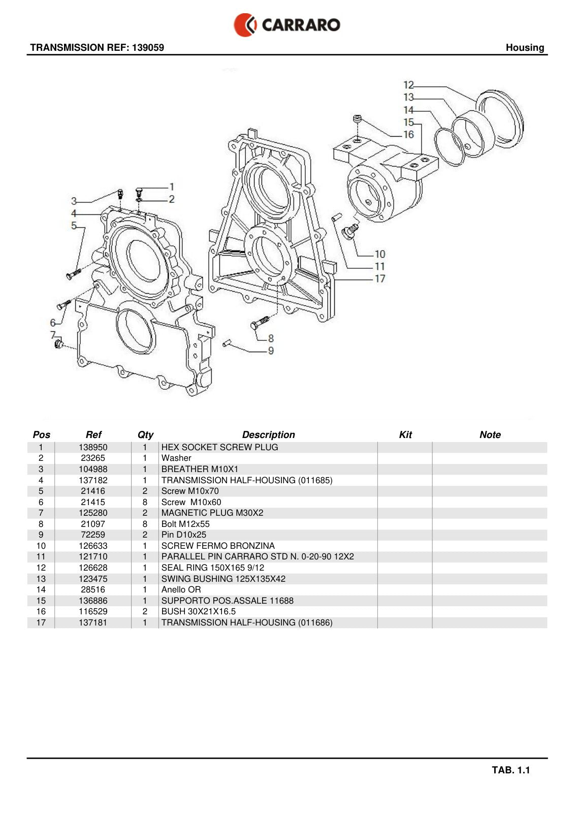 Carraro Transmission Parts Catalog (Ref. 139059) – sample page 1