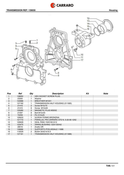 Carraro Transmission Parts Catalog (Ref. 139059) – sample page 1