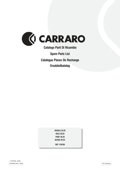 Carraro 20.25 Axle Parts Catalog (Ref. 139100) – cover