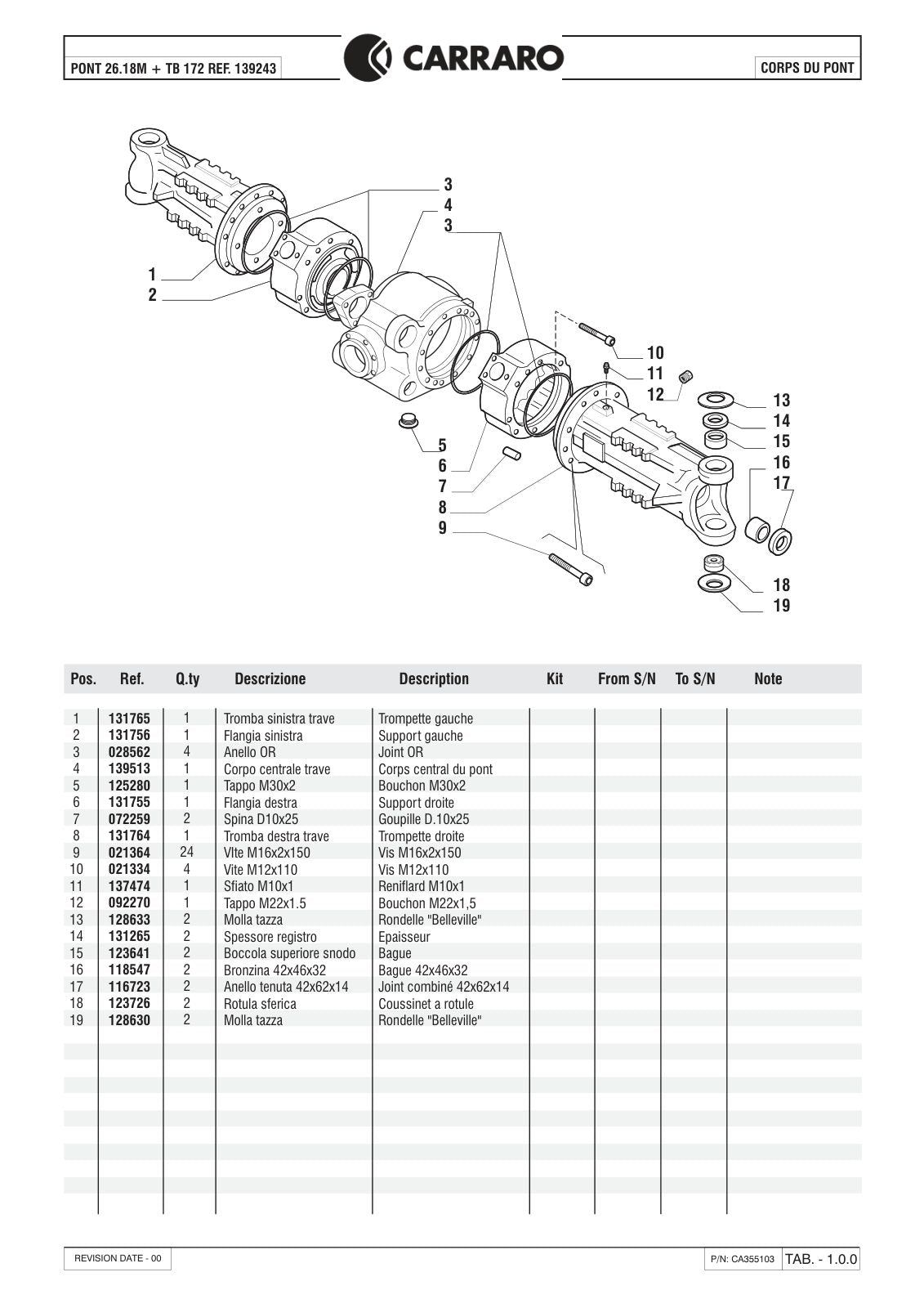 Carraro 26.18M + TB172 Axle with Transfer Box Parts Catalog (Ref. 139243) – sample page 1