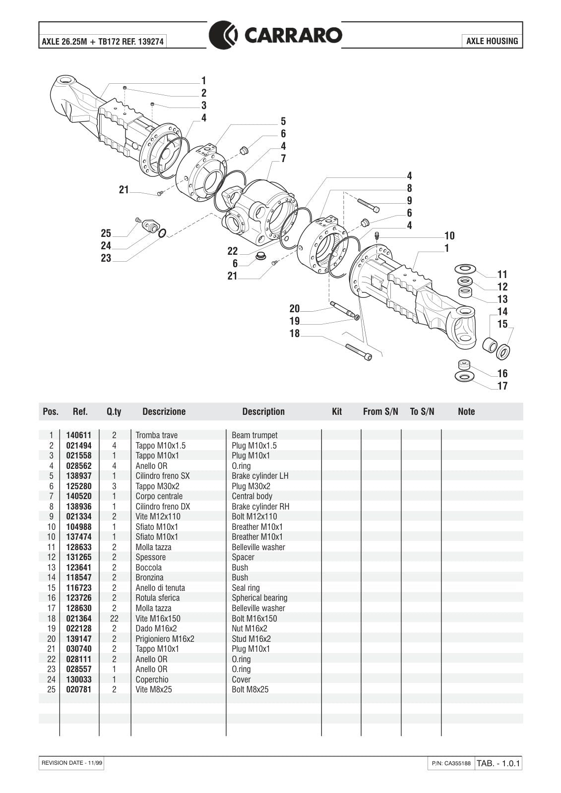 Carraro 26.25M + TB172 Axle with Transfer Box Parts Catalog (Ref. 139274) – sample page 1