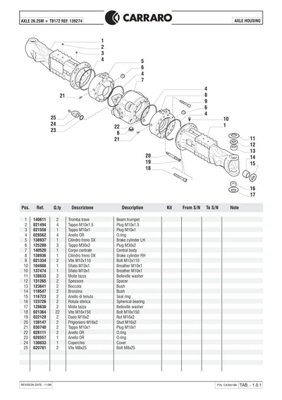 Carraro 26.25M + TB172 Axle with Transfer Box Parts Catalog (Ref. 139274) – sample page 1