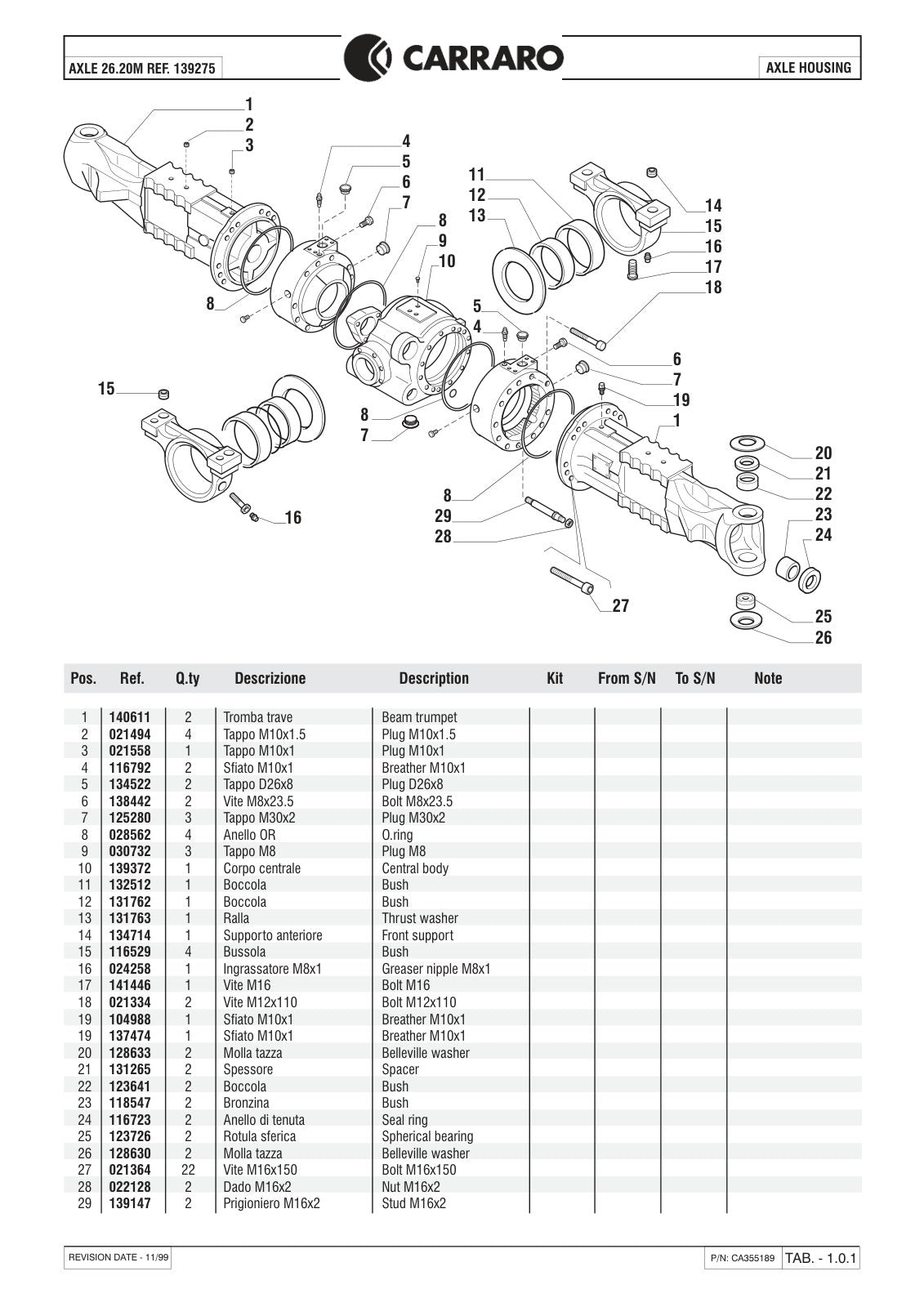 Carraro 26.20M Axle Parts Catalog (Ref. 139275) – sample page 1