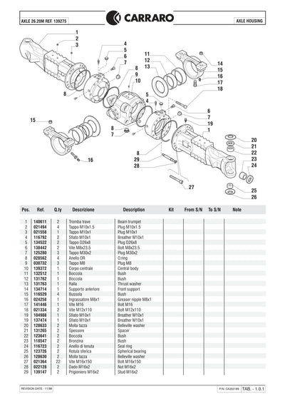 Carraro 26.20M Axle Parts Catalog (Ref. 139275) – sample page 1